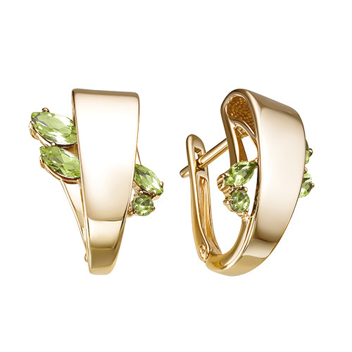 Серьги из красного золота с хризолитами (041533)