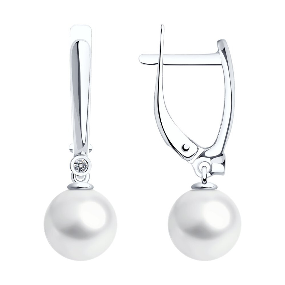 Серьги из белого золота с бриллиантами и жемчугом (050905)