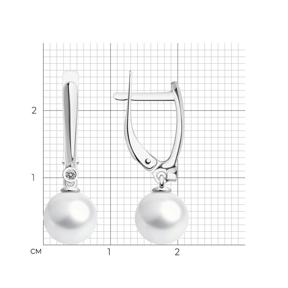 Серьги из белого золота с бриллиантами и жемчугом (050905)
