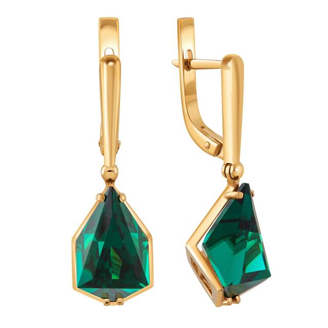 Серьги из красного золота с искусственными зелёными  турмалинами "Айсберг" (041179)