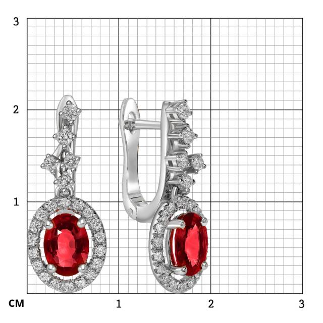 Серьги из белого золота с бриллиантами и рубинами (060330)