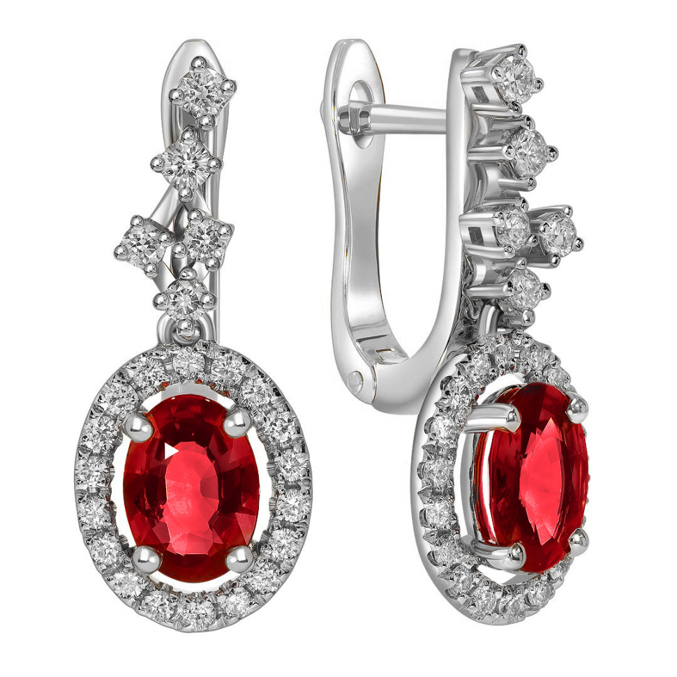 Серьги из белого золота с бриллиантами и рубинами (060330)