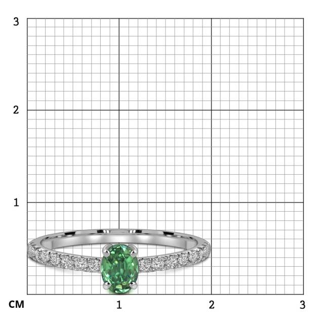 Кольцо из белого золота с бриллиантами и зелёным сапфиром (063720)