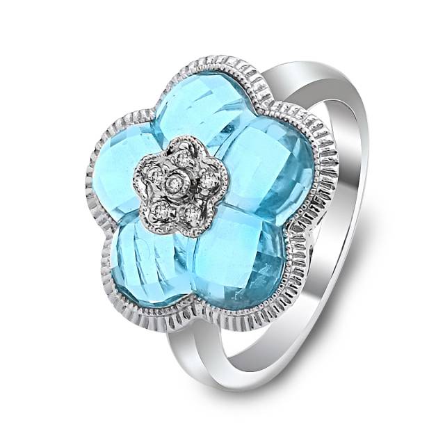 Кольцо из белого золота с бриллиантами и топазом (021059)