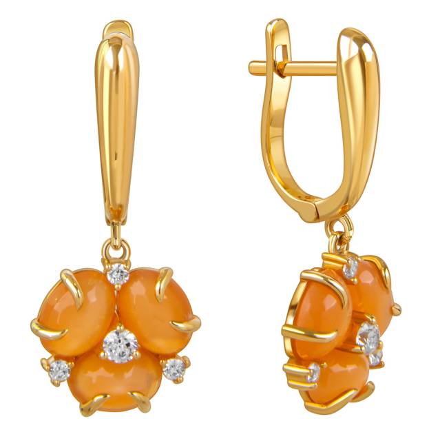 Серьги из жёлтого золота с кварцами и фианитами (057909)