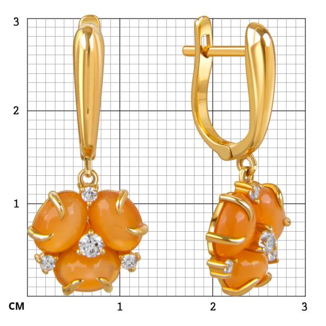Серьги из жёлтого золота с кварцами и фианитами (057909)