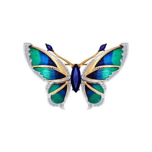 Брошь из красного золота с бриллиантами, корундами и эмалью 