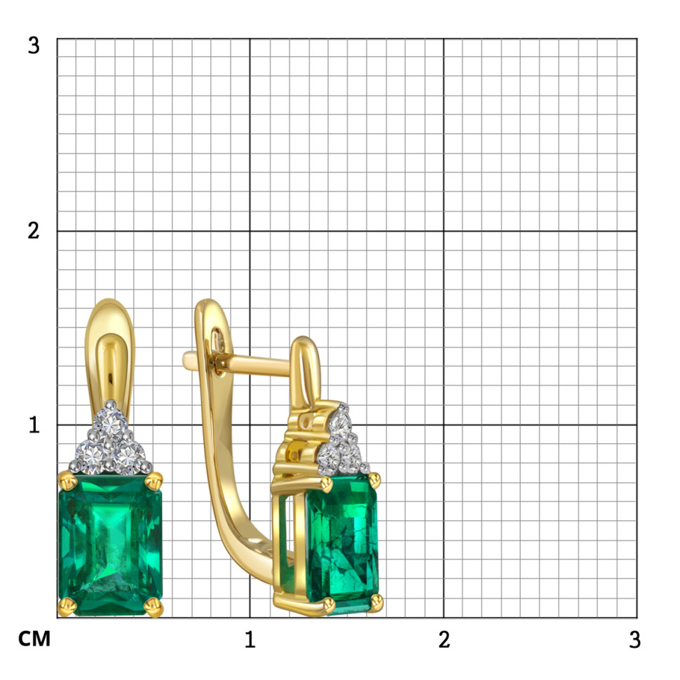 Серьги из желтого золота с бриллиантами и изумрудами (055521)