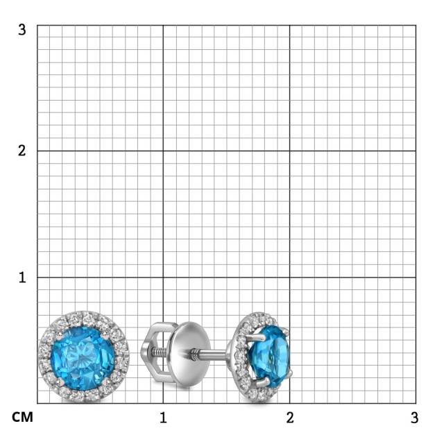 Серьги пусеты из белого золота с бриллиантами и топазами (054087)