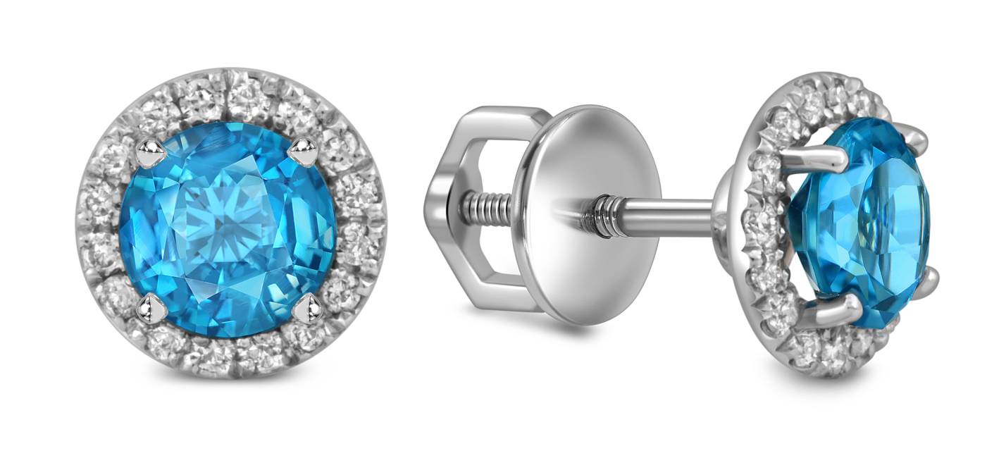 Серьги пусеты из белого золота с бриллиантами и топазами (054087)