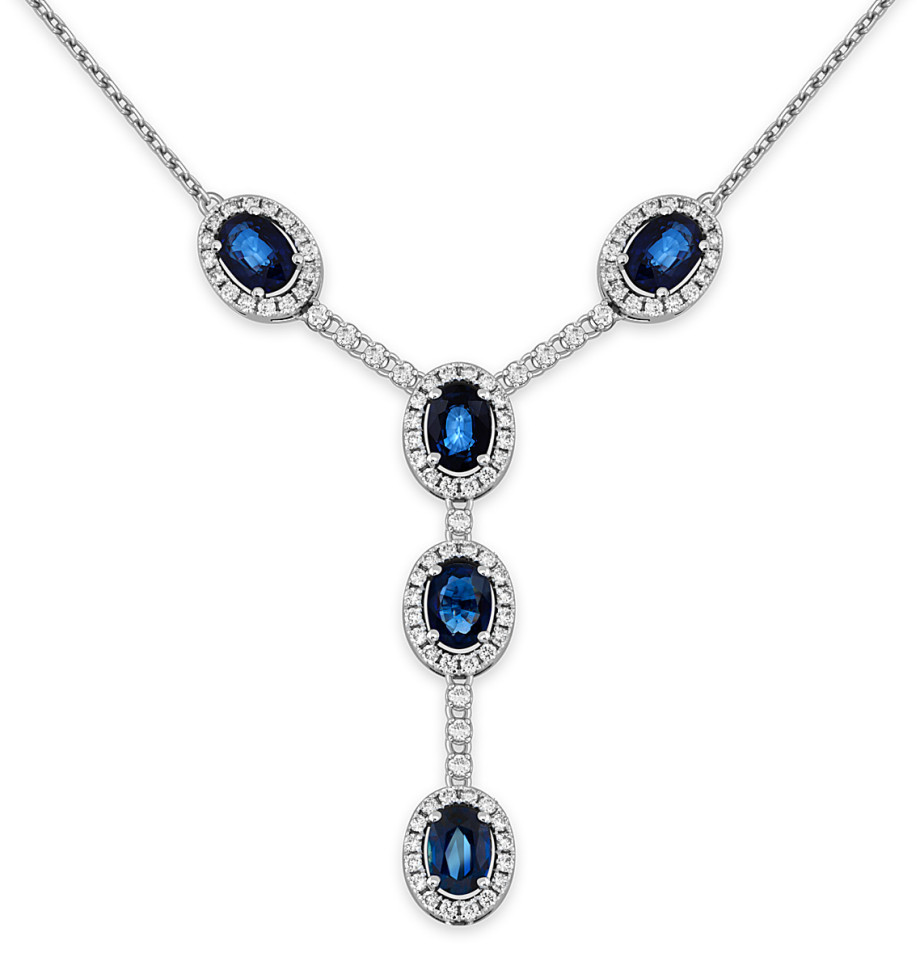 Колье из белого золота с бриллиантами и сапфирами (055602)