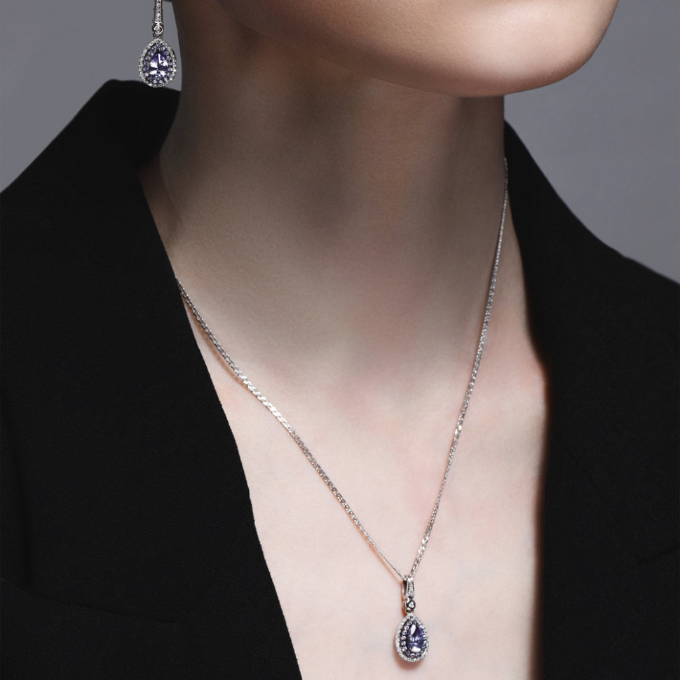 Серьги из белого золота с бриллиантами и танзанитами (046784)