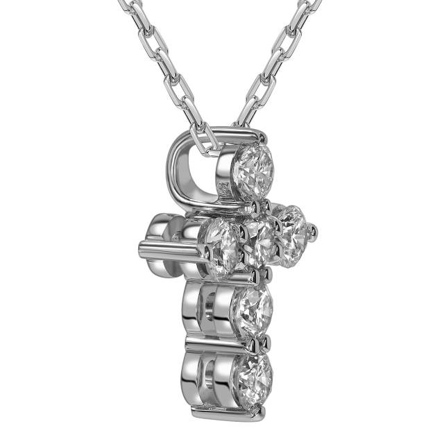 Колье крест из белого золота с бриллиантами (063641)