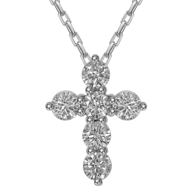 Колье крест из белого золота с бриллиантами (063641)