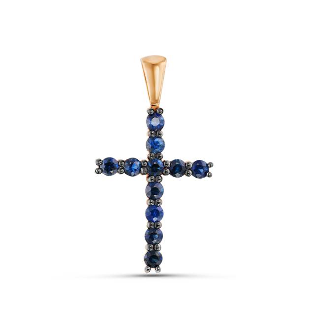 Кулон крест из красного золота с сапфирами (060121)