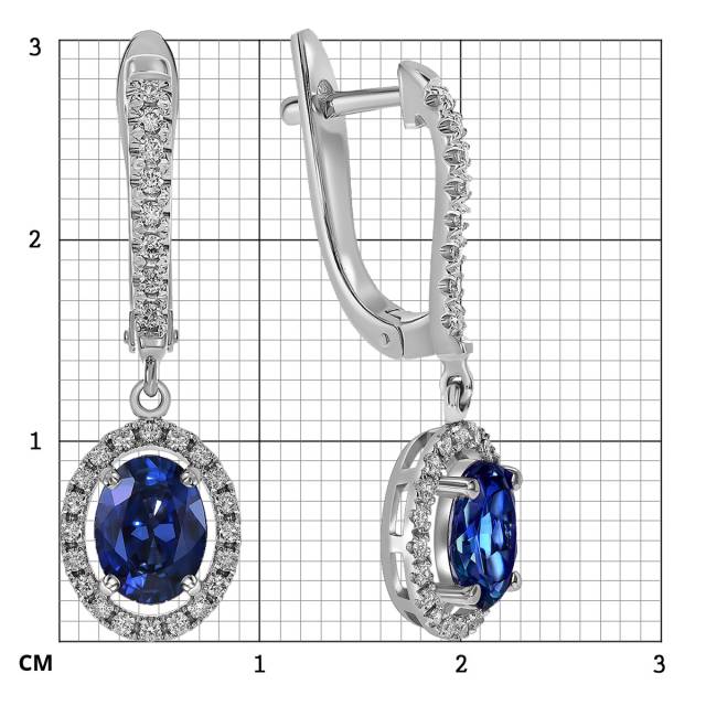 Серьги из белого золота с бриллиантами и сапфирами (060545)