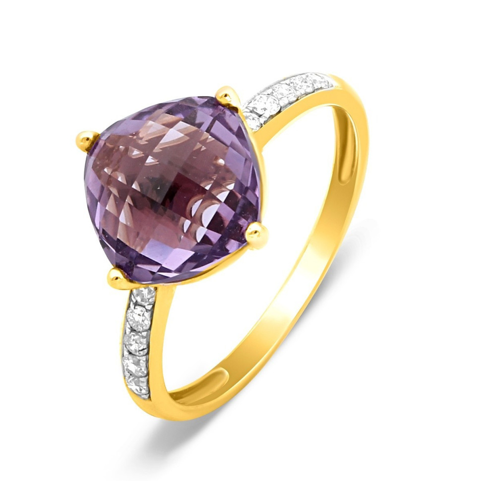 Кольцо из комбинированного золота с бриллиантами и аметистом (001376)