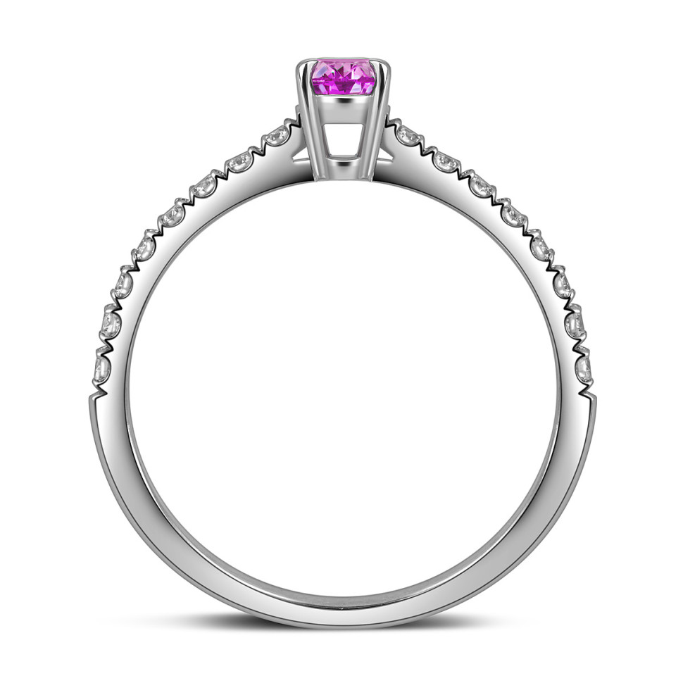 Кольцо из белого золота с бриллиантами и розовым сапфиром (063675)