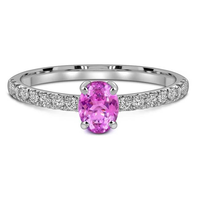 Кольцо из белого золота с бриллиантами и розовым сапфиром (063675)