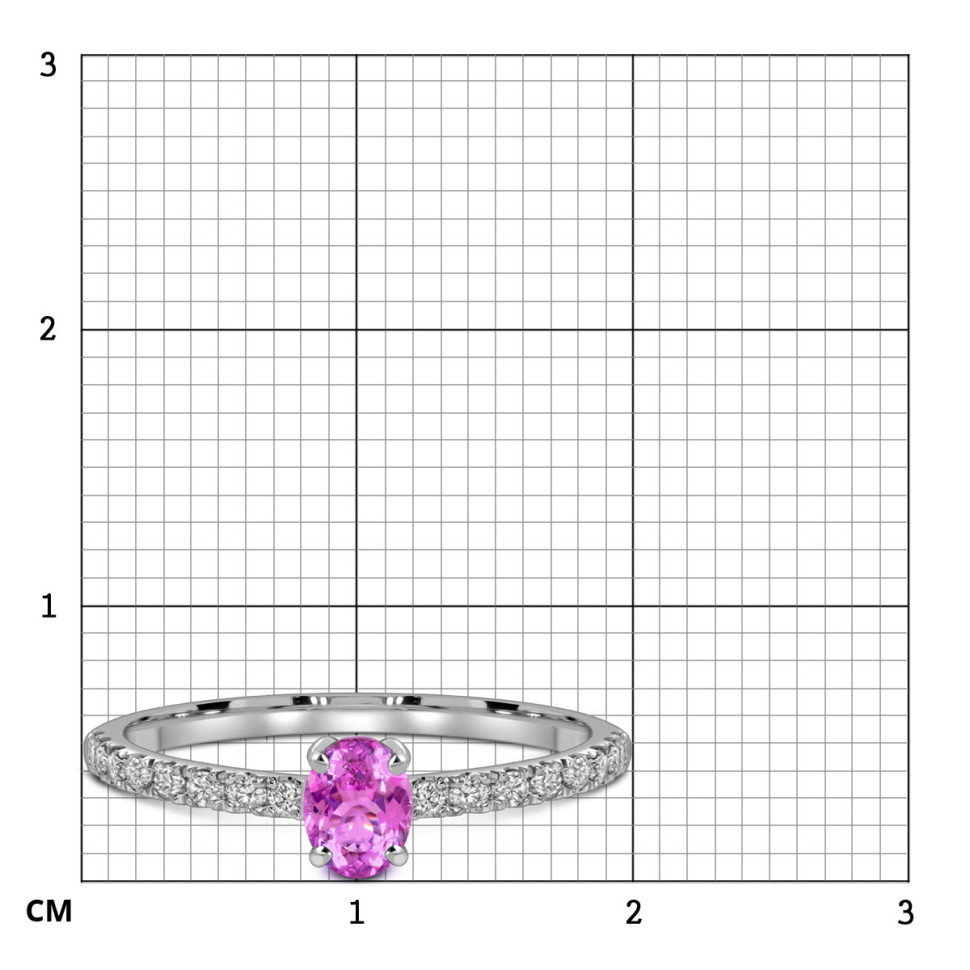 Кольцо из белого золота с бриллиантами и розовым сапфиром (063675)