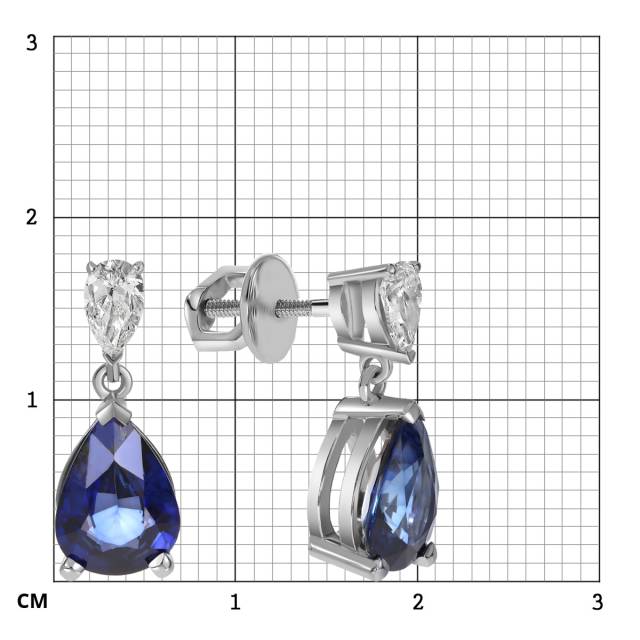 Серьги пусеты из белого золота с бриллиантами и сапфирами (061653)