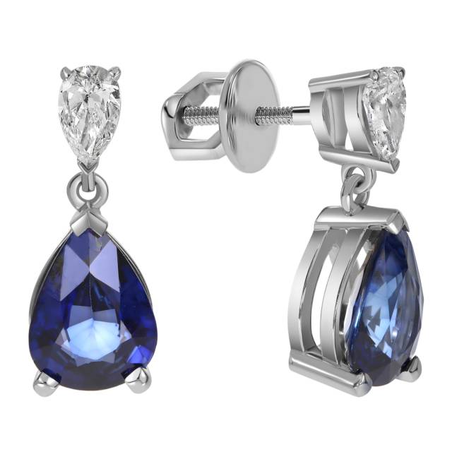 Серьги пусеты из белого золота с бриллиантами и сапфирами (061653)
