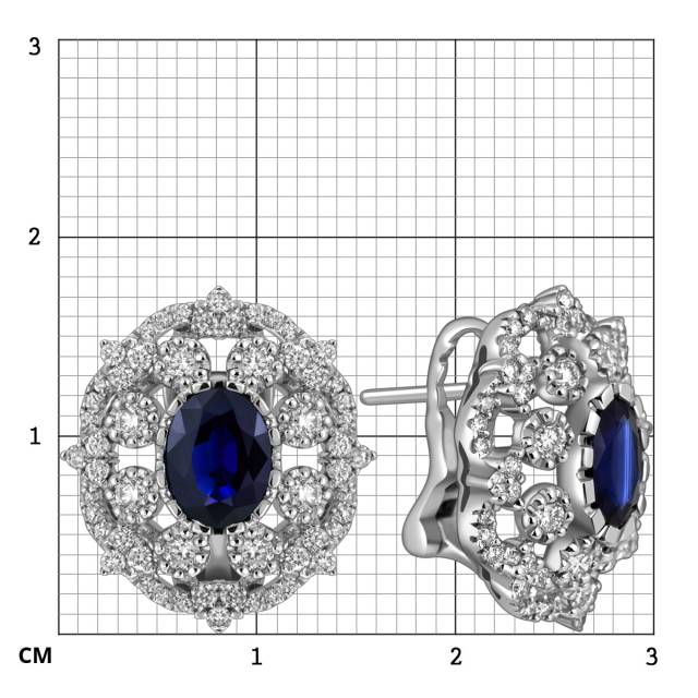 Серьги из белого золота с бриллиантами и сапфирами (025559)