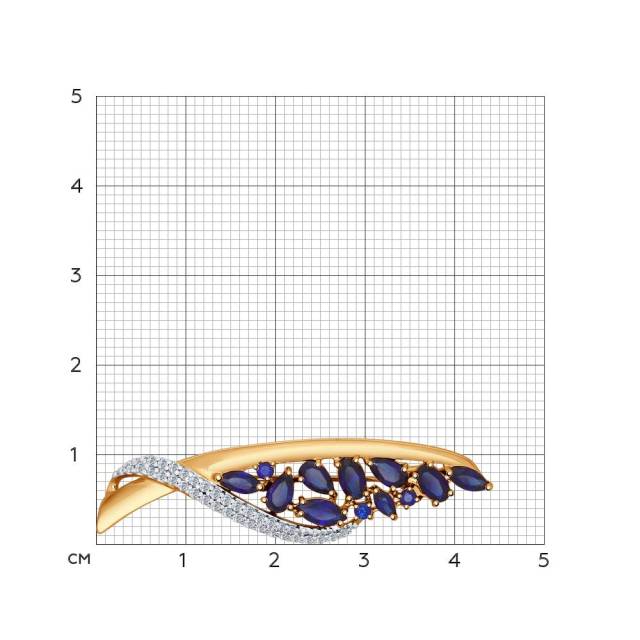 Брошь из красного золота с синими корундами и фианитами (042312)
