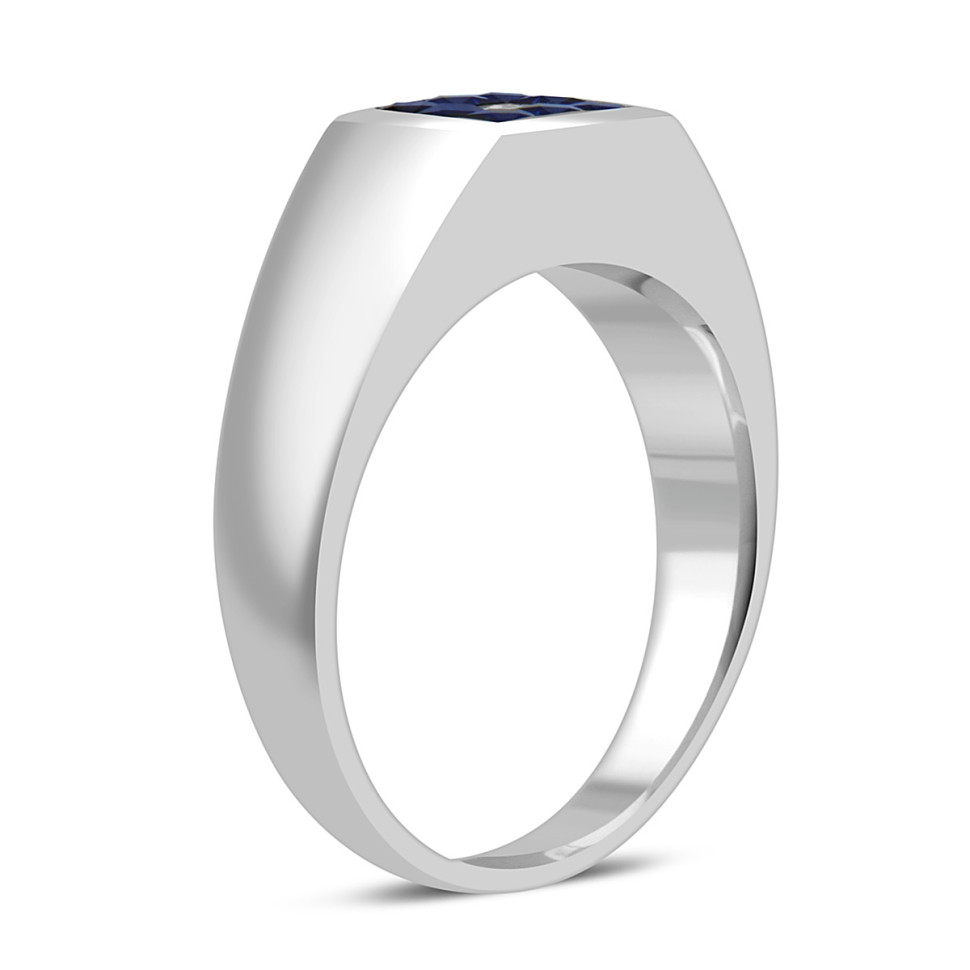 Кольцо печатка из белого золота с бриллиантом и сапфирами (047996)