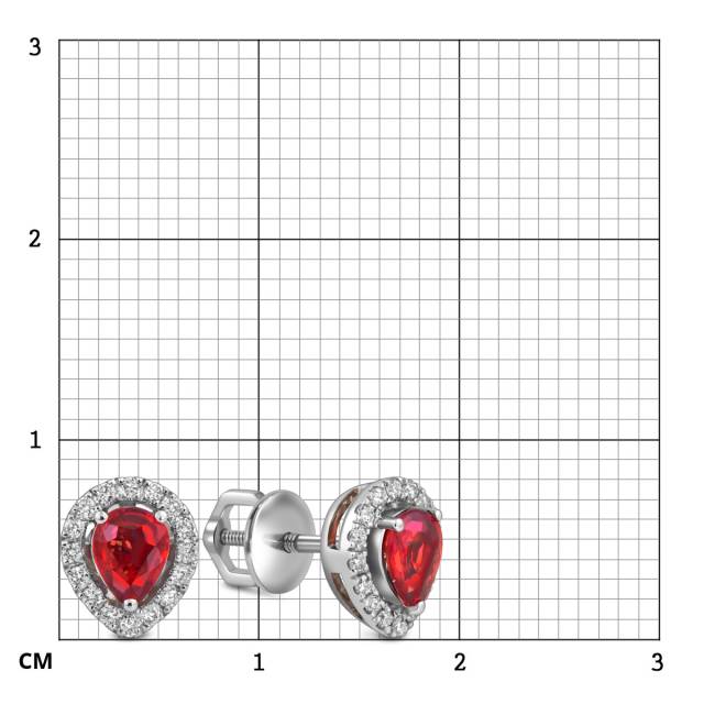 Серьги пусеты из белого золота с бриллиантами и гранатами (056139)
