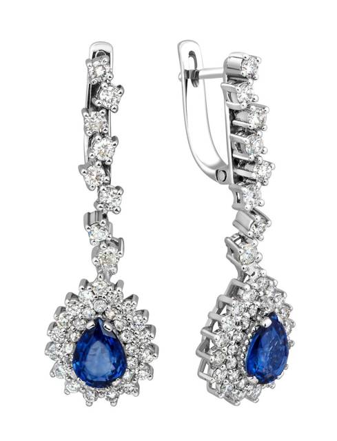 Серьги из белого золота с бриллиантами и сапфирами (014225)