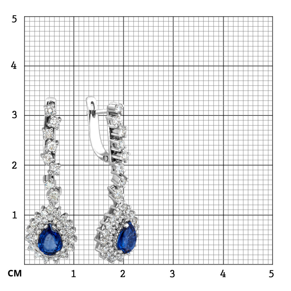 Серьги из белого золота с бриллиантами и сапфирами (014225)