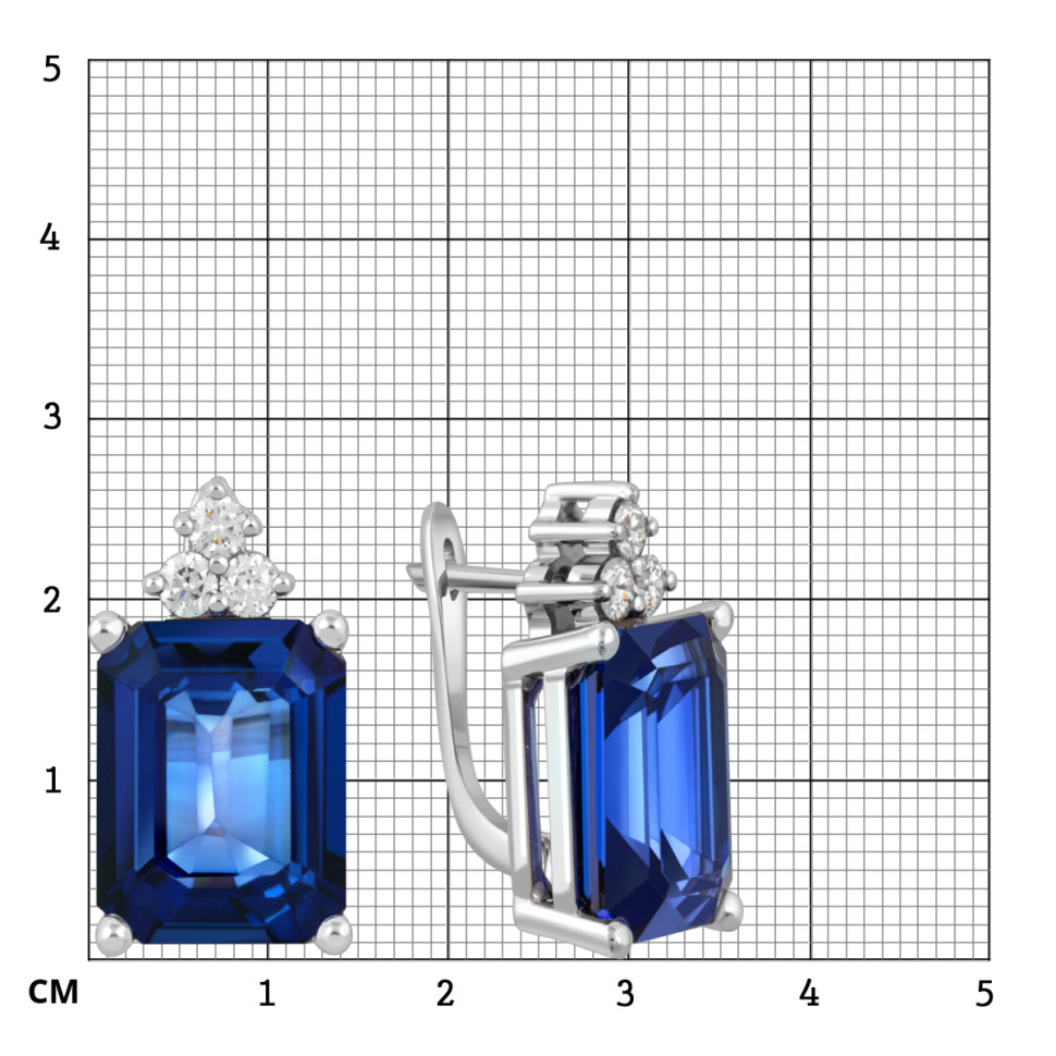 Серьги из белого золота с бриллиантами и сапфирами (052740)