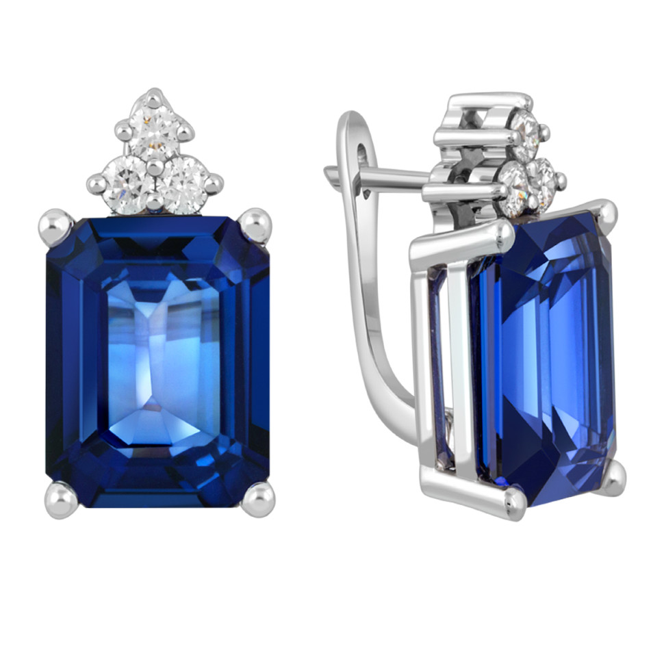 Серьги из белого золота с бриллиантами и сапфирами (052740)