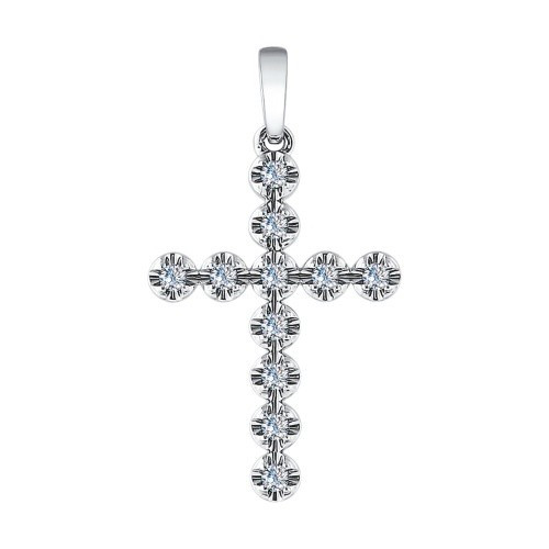 Кулон крест из белого золота с бриллиантами (026271)