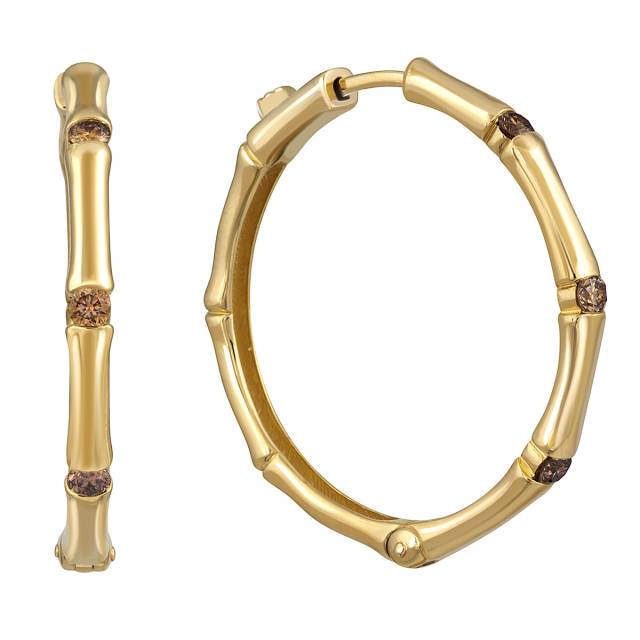 Серьги конго из жёлтого золота с коньячными бриллиантами (053827)