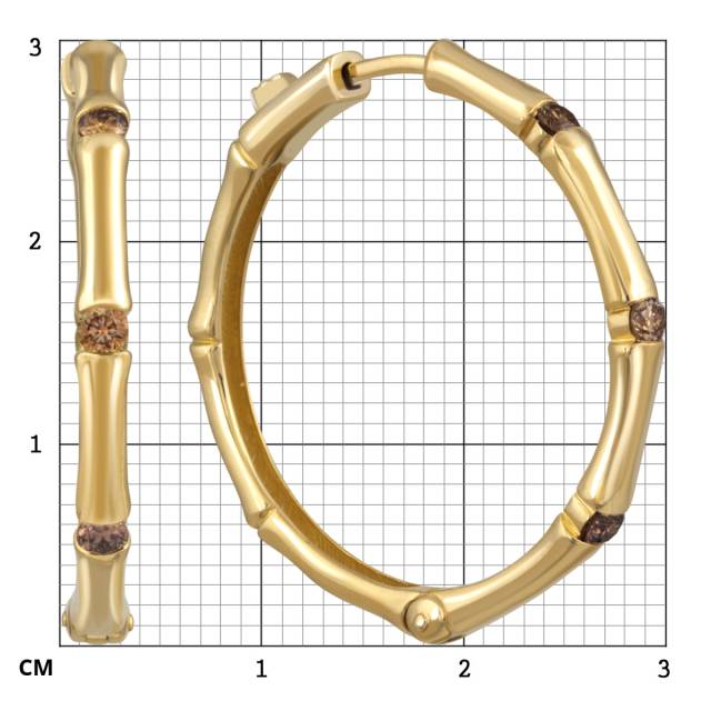 Серьги конго из жёлтого золота с коньячными бриллиантами (053827)