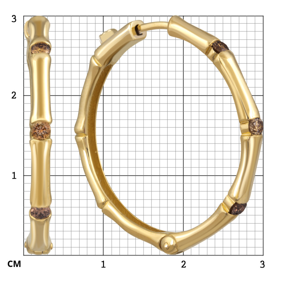 Серьги конго из жёлтого золота с коньячными бриллиантами (053827)