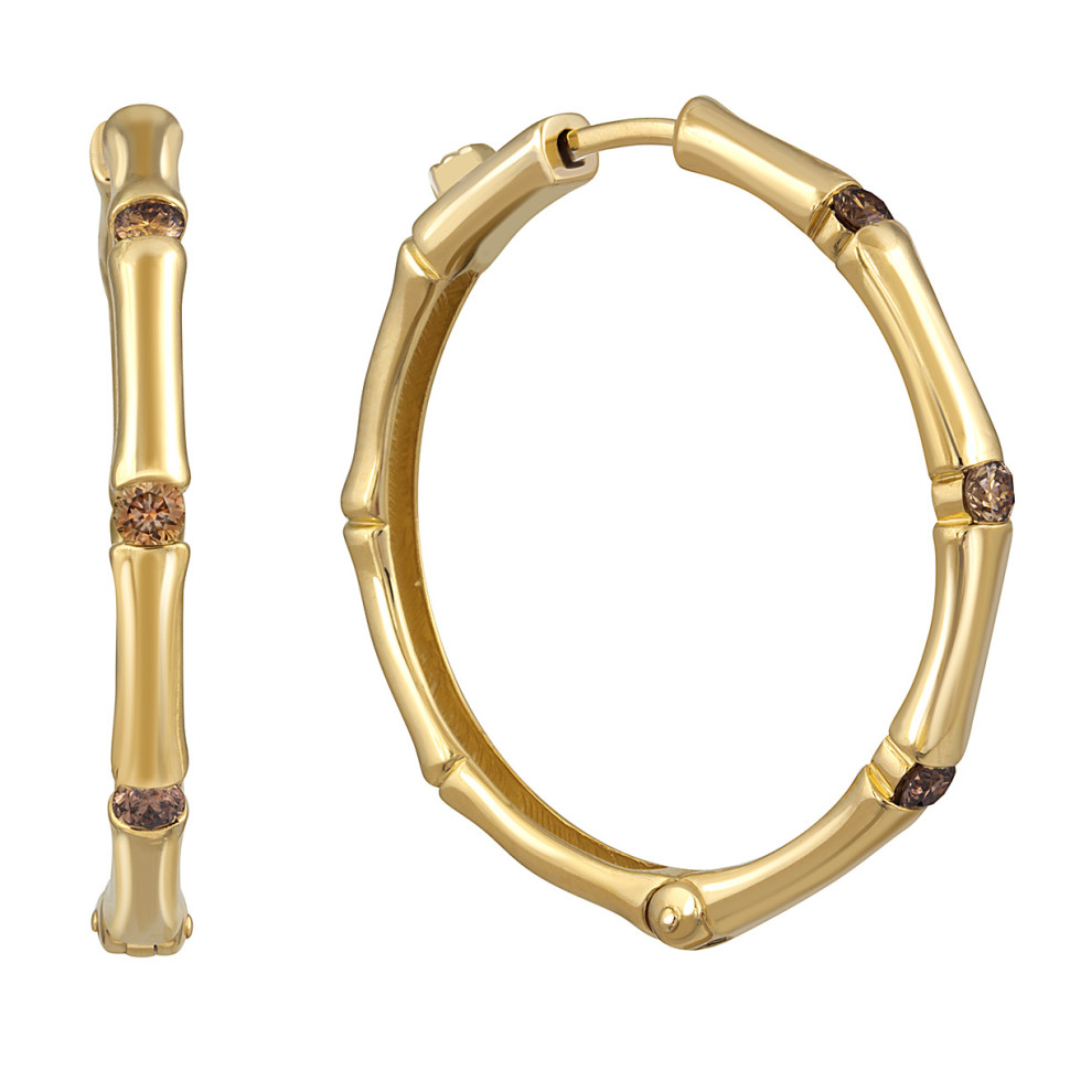 Серьги конго из жёлтого золота с коньячными бриллиантами (053827)