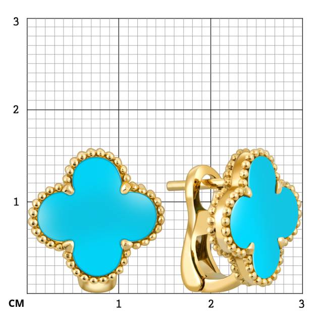Серьги из жёлтого золота с бирюзой (052574)