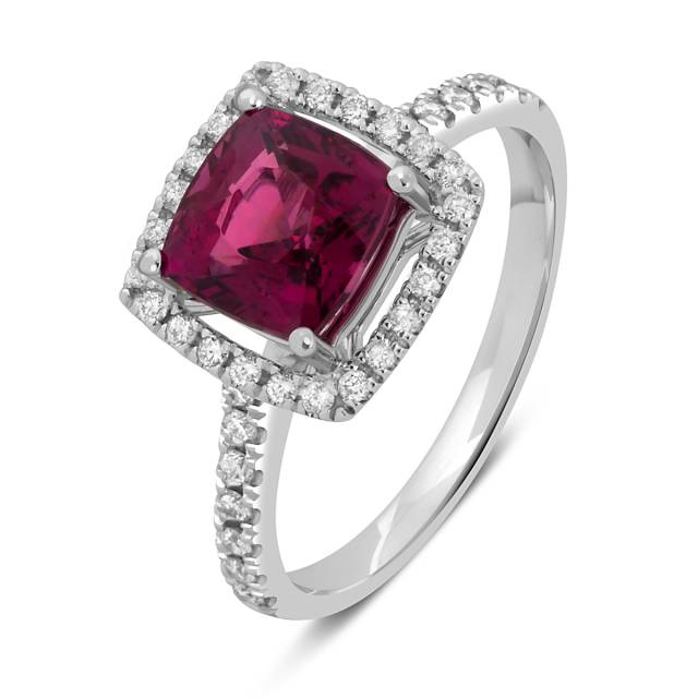 Кольцо из белого золота с родолитом (047076)