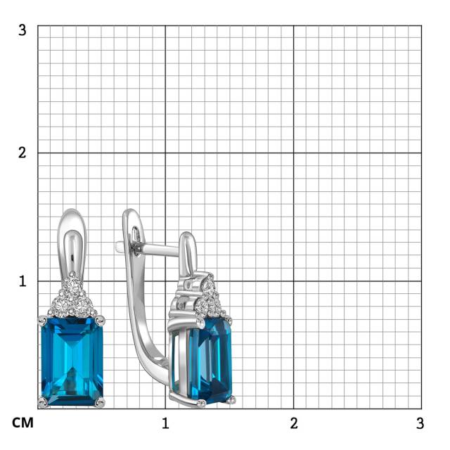 Серьги из белого золота с бриллиантами и лондон топазом (059399)