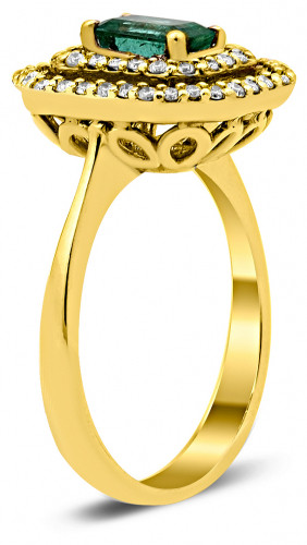 Кольцо из жёлтого золота с бриллиантами и изумрудами 17.5