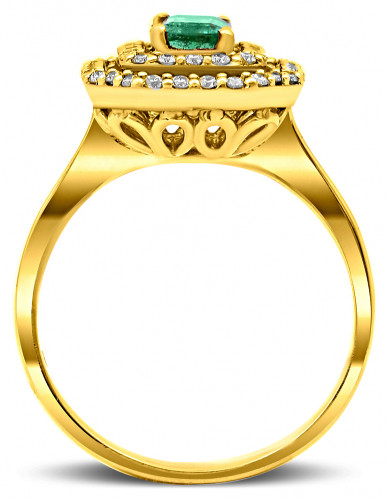 Кольцо из жёлтого золота с бриллиантами и изумрудами 17.5