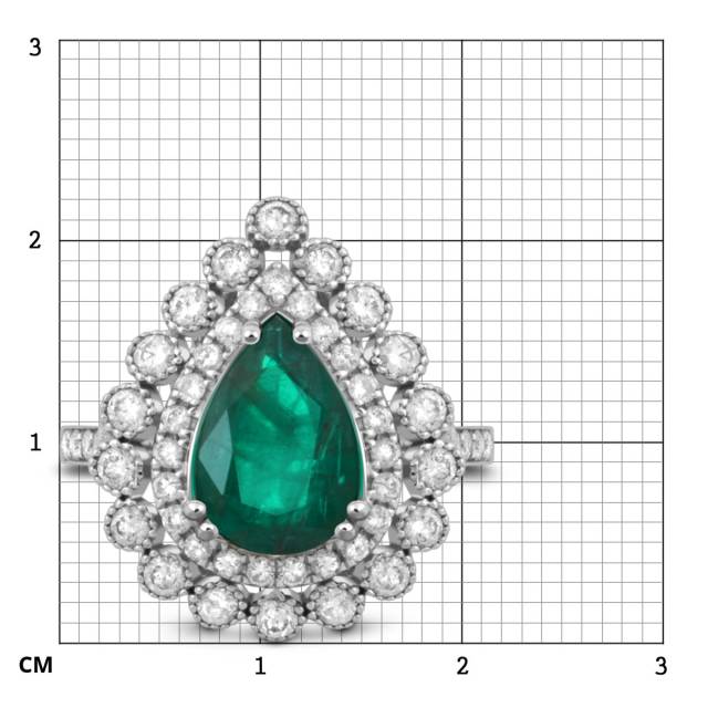Кольцо из белого золота с бриллиантами и изумрудом (047591)