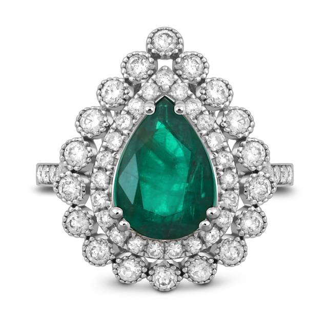 Кольцо из белого золота с бриллиантами и изумрудом (047591)