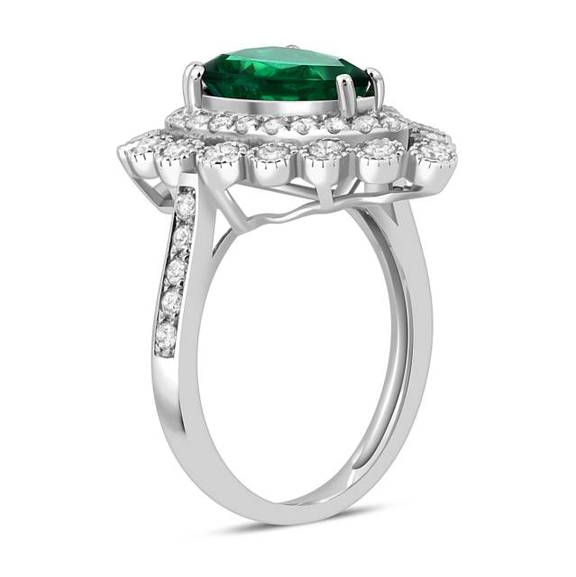 Кольцо из белого золота с бриллиантами и изумрудом (047591)