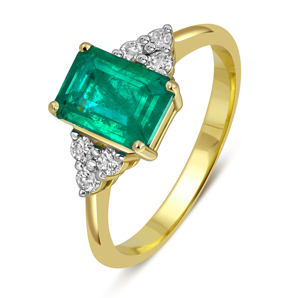 Кольцо из жёлтого золота с бриллиантами и изумрудом (055734)