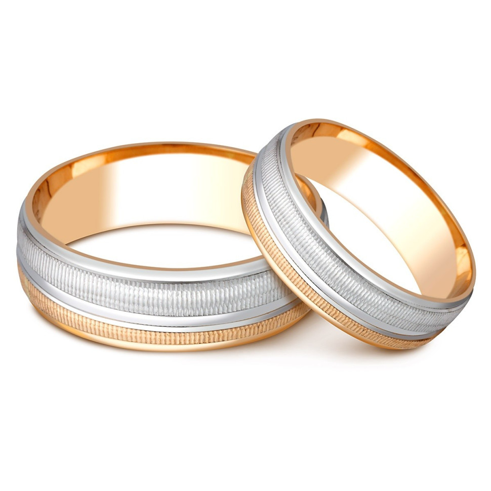 Обручальное кольцо из комбинированного золота с алмазной гранью (023607)