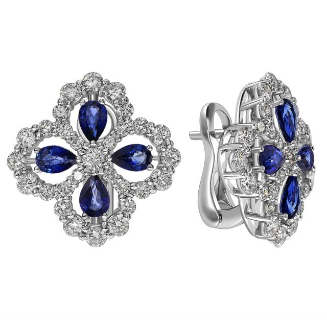 Серьги из белого золота с бриллиантами и сапфирами (063704)